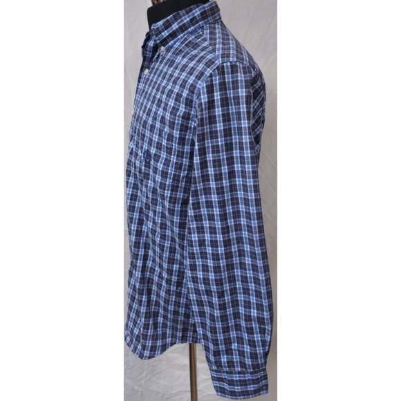 Chaps Easy Care Medium Blue Plaid Long Sleeve Button Down Embroidered Logo Shirt - Picture 6 of 11